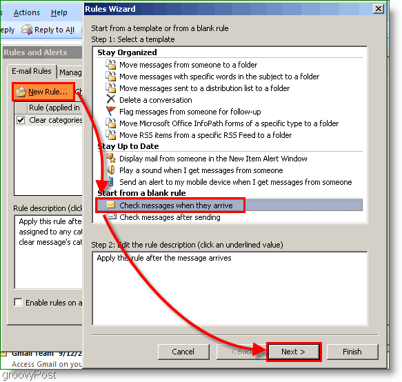 Outlook 2007: crea la regola di Outlook all'arrivo della posta elettronica