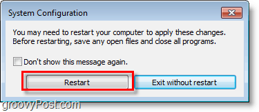 riavvia Windows 7 per salvare le modifiche di msconfig