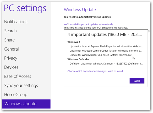 Principali aggiornamenti di Windows 8