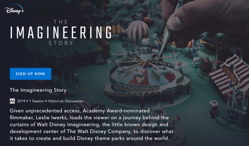 Pagina web Disney + per The Imagineering Story