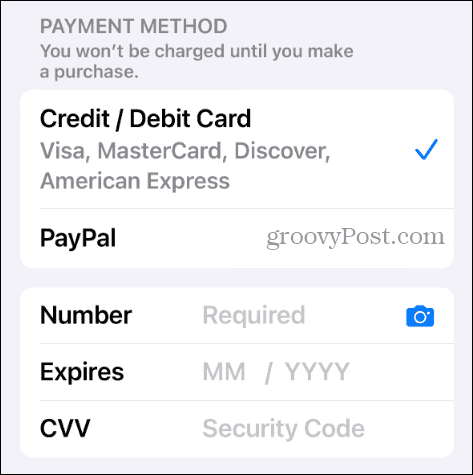 aggiungi il metodo di pagamento account Apple