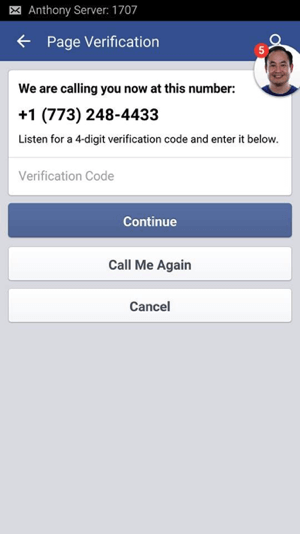 Attendi la chiamata da Facebook e annota il codice di verifica a 4 cifre che ti è stato fornito.