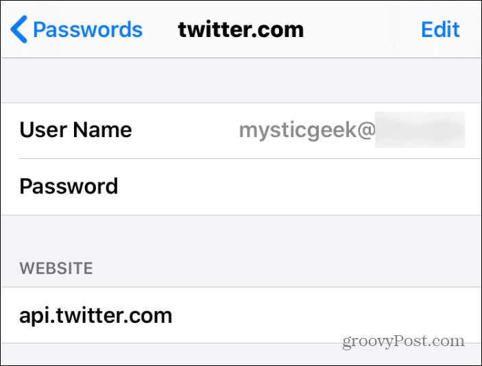 Nome utente e password safari iPhone
