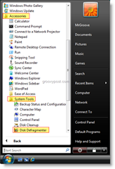 Avviare l'utilità di deframmentazione dischi dal menu Start di Windows Vista