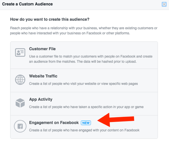 Imposta un pubblico Facebook personalizzato in base al coinvolgimento.
