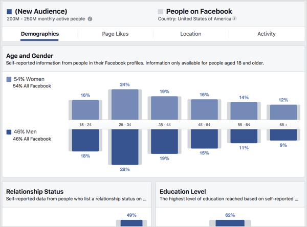 Visualizza la scheda Dati demografici in Facebook Audience Insights.