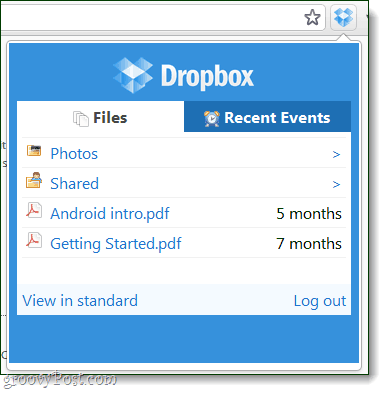 browser dei file con estensione dropbox