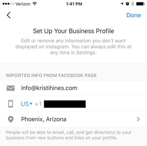 Il profilo aziendale di Instagram si collega alla pagina Facebook