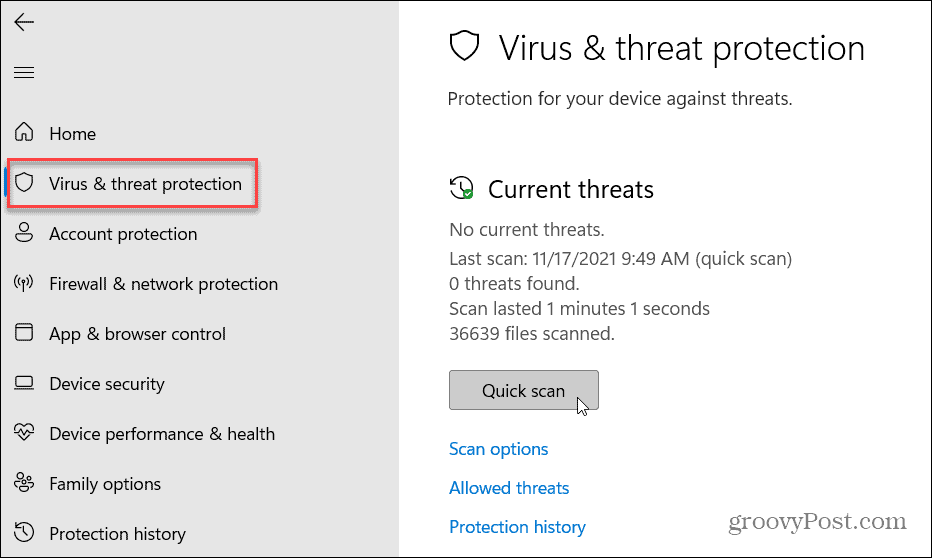 Protezione da virus e minacce Windows 11