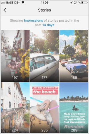 Visualizza i dati delle impressioni delle storie di Instagram in Instagram Analytics.