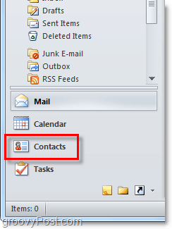 Accedi all'elenco dei contatti in Outlook 2010