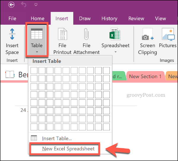 Inserisci un nuovo foglio di calcolo Excel in OneNote