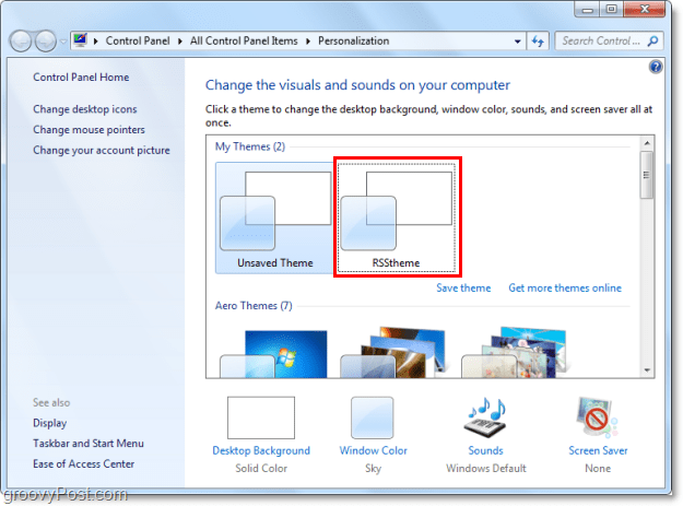 scegli il tuo nuovo tema RSS in Windows 7