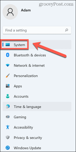 menu di sistema di Windows 11