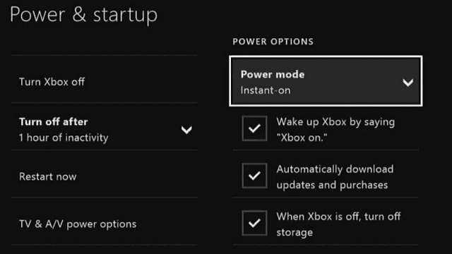 Risparmio energetico Xbox One