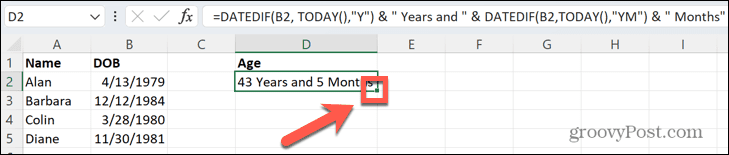 maniglia di trascinamento excel