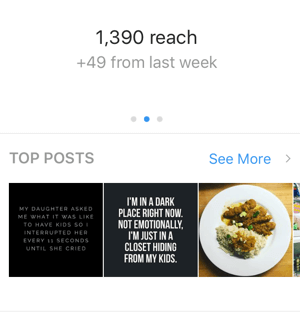 Nella prima schermata dei tuoi approfondimenti su Instagram, scorri verso destra per visualizzare la tua portata.