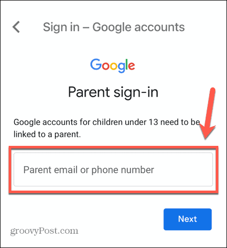 e-mail dell'account figlio gmail