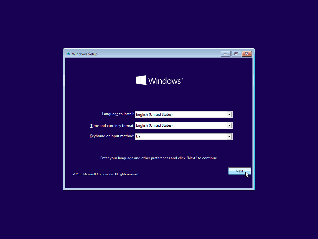 01 Impostazione lingua Windows 10 Installazione pulita
