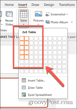 powerpoint seleziona la dimensione della tabella