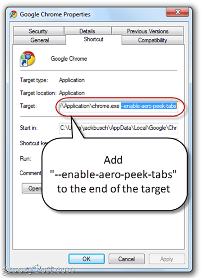 Abilita Aero Peek in Tutte le schede di Google Chrome