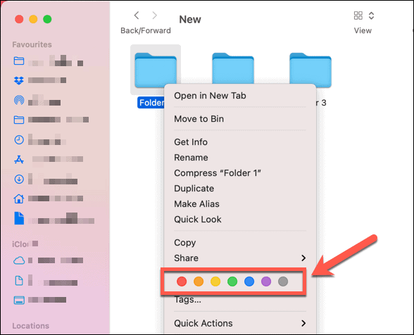 Impostare un tag colore predefinito in una cartella su Mac