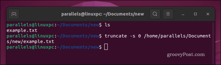 Svuotamento di un file Linux utilizzando il comando truncate