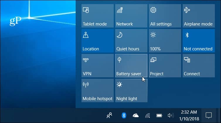 Centro operativo per il risparmio batteria di Windows 10