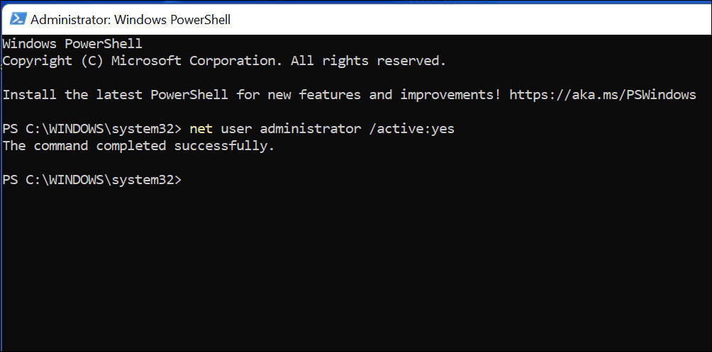 comando per abilitare l'account amministratore su Windows 11