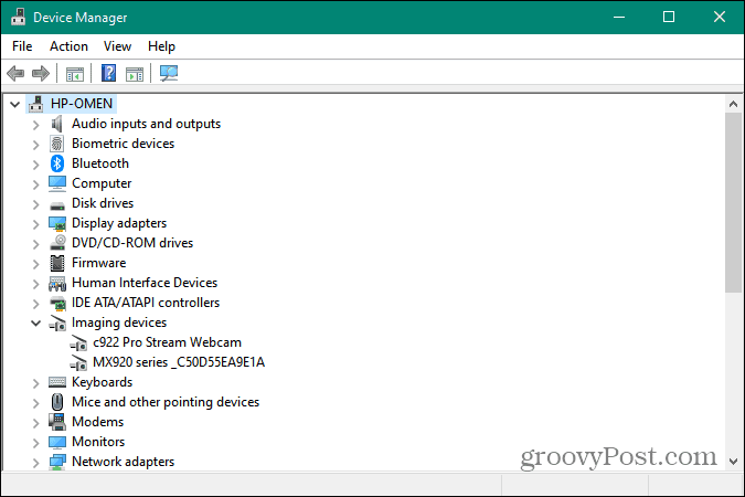 Gestione dispositivi in ​​esecuzione su Windows 10