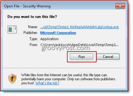 eseguire l'installazione per noreplyall per Outlook2010