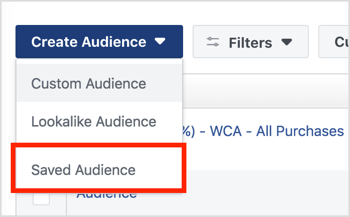 Fai clic su Crea pubblico e seleziona Pubblico salvato dal menu a discesa.