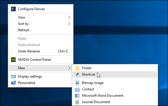 nuovo collegamento di Windows 10
