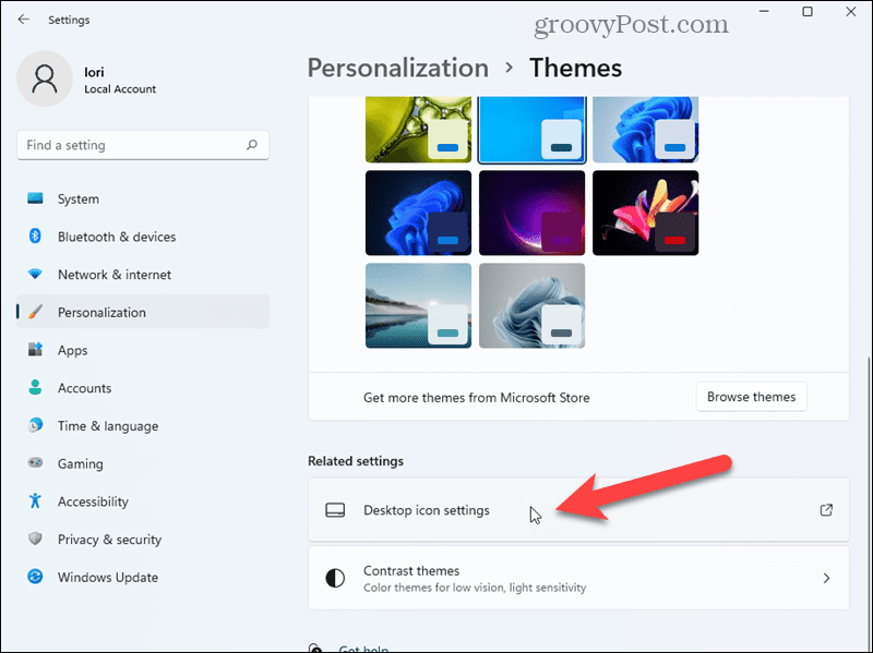 Fare clic su Impostazioni icona desktop nella schermata Personalizzazione in Impostazioni