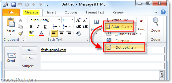 allegare un elemento di Outlook all'e-mail