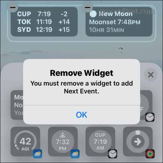 rimuovi l'errore del widget