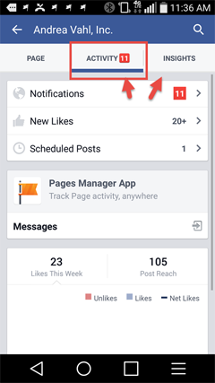 visualizzare le notifiche della pagina dall'app Facebook