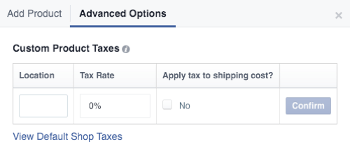 tasse sui prodotti personalizzati del negozio Facebook