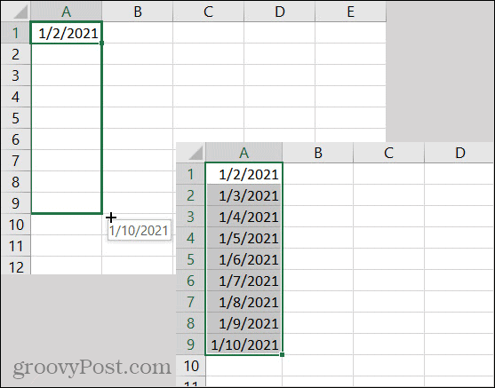 Date di riempimento automatico di Excel