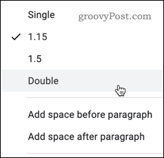 Selezione di un'opzione di interlinea in Google Documenti