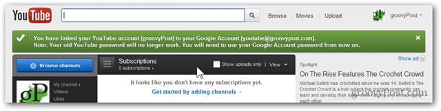 Collega un account YouTube a un nuovo account Google - Conferma - Account migrato