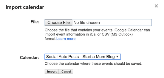 importa il file csv nel calendario di Google