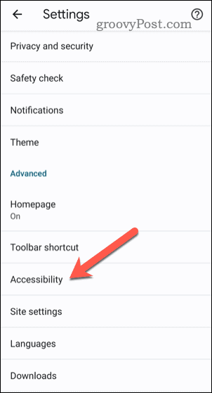 Apri le impostazioni di accessibilità in Chrome su dispositivo mobile
