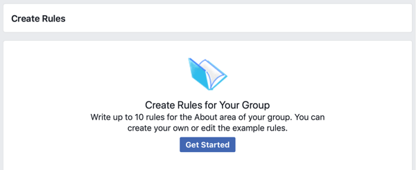 Come migliorare la community del tuo gruppo Facebook, opzione Facebook per iniziare a creare regole per il tuo gruppo