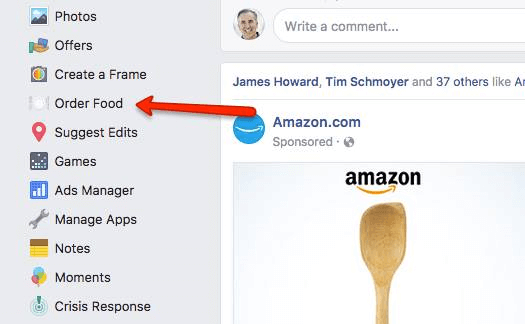 Facebook espande l'opzione Order Food nella navigazione principale a più utenti.