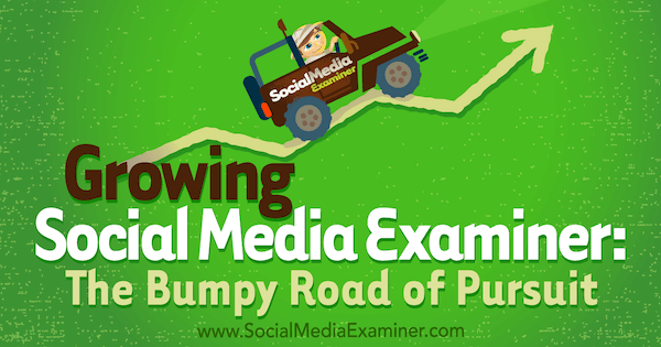 Growing Social Media Examiner: The Bumpy Road of Pursuit con approfondimenti di Michael Stelner con intervista di Mark Mason sul podcast del social media marketing.