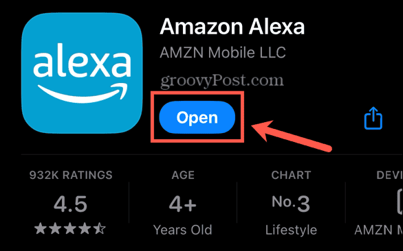 pulsante di apertura dell'app Alexa