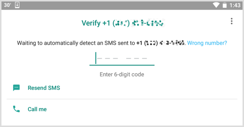 Inserisci il codice di verifica che hai ricevuto in WhatsApp Business.