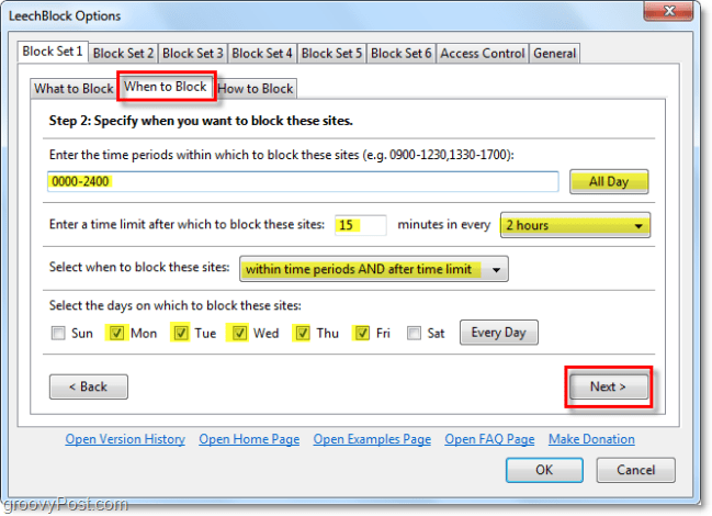 configurazione in caso di blocchi di leechblock