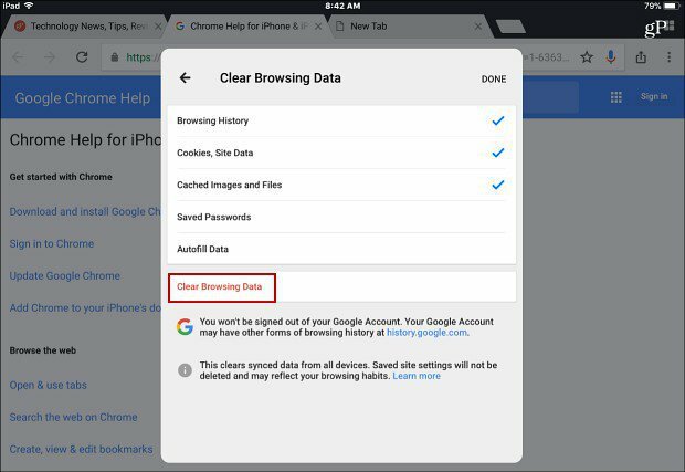 Cancella i dati di navigazione dell'app Chrome per iOS